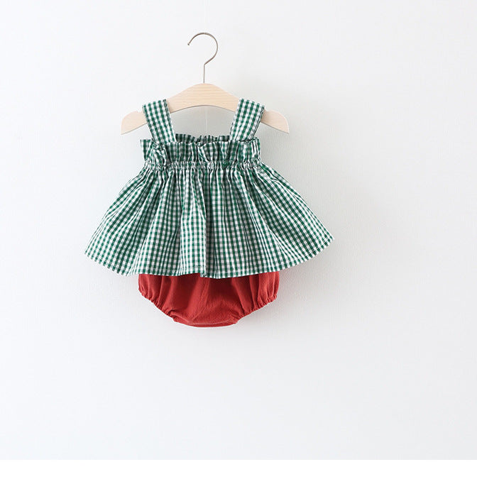 Plaid Suspenders Butt Clothes Trendy Two-piece Suit