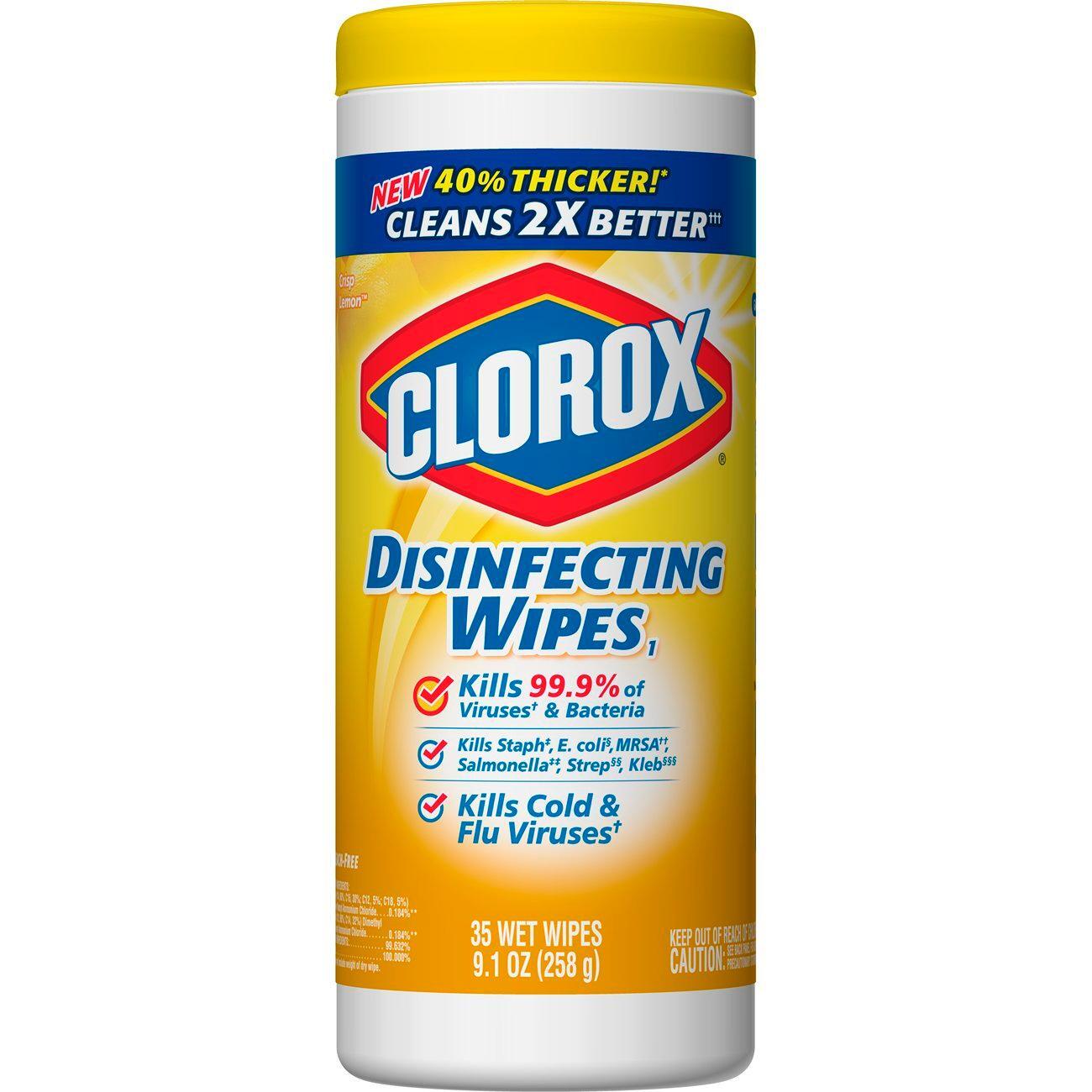 Clorox Disinfecting Wipes, 7 X 8, Crisp Lemon, 35/Canister
