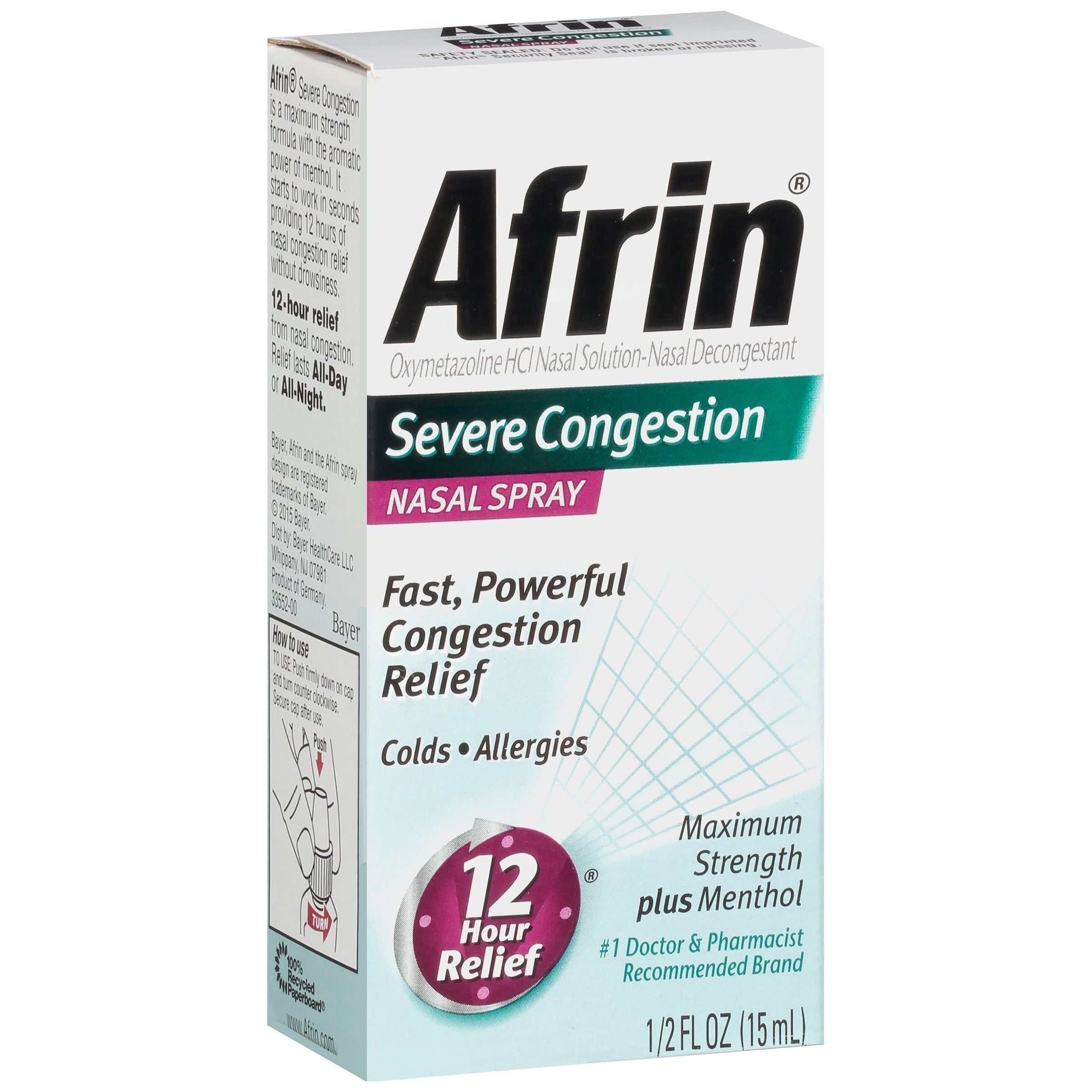 Afrin Severe Congestion Nasal Spray with Menthol, 0.5 fl oz – 12 Hour Targeted Relief