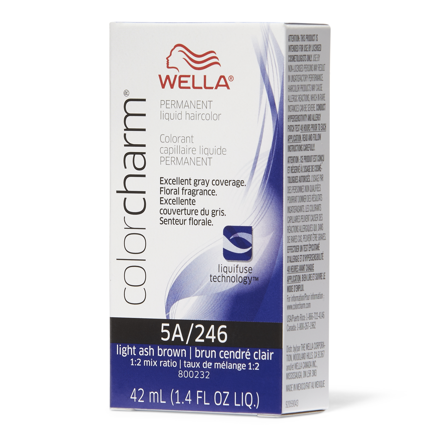 Wella ColorCharm Permanent Liquid Hair Color 5A/Light Ash Brown, 42mL