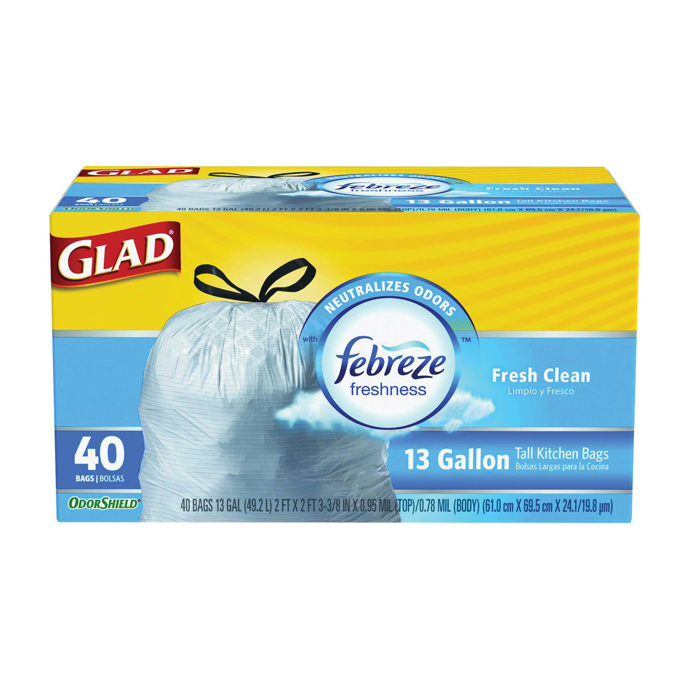 Glad ForceFlex Fresh Clean Scent Drawstring Tall Kitchen 13 Gallon Trash Bags