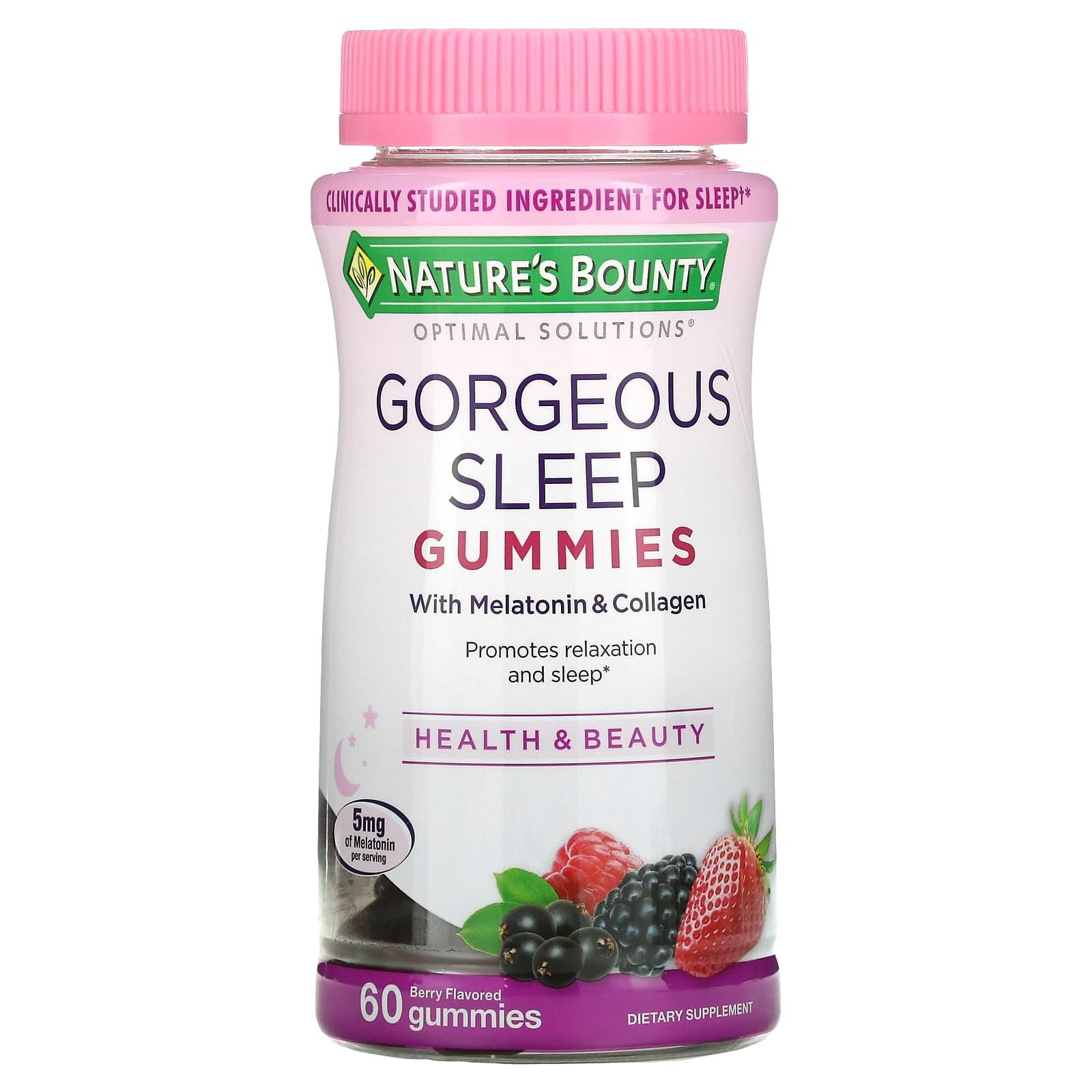 Nature's Bounty Optimal Solutions Gorgeous Sleep Gummies, Melatonin & Collagen, Mixed Berry, 60 Ct