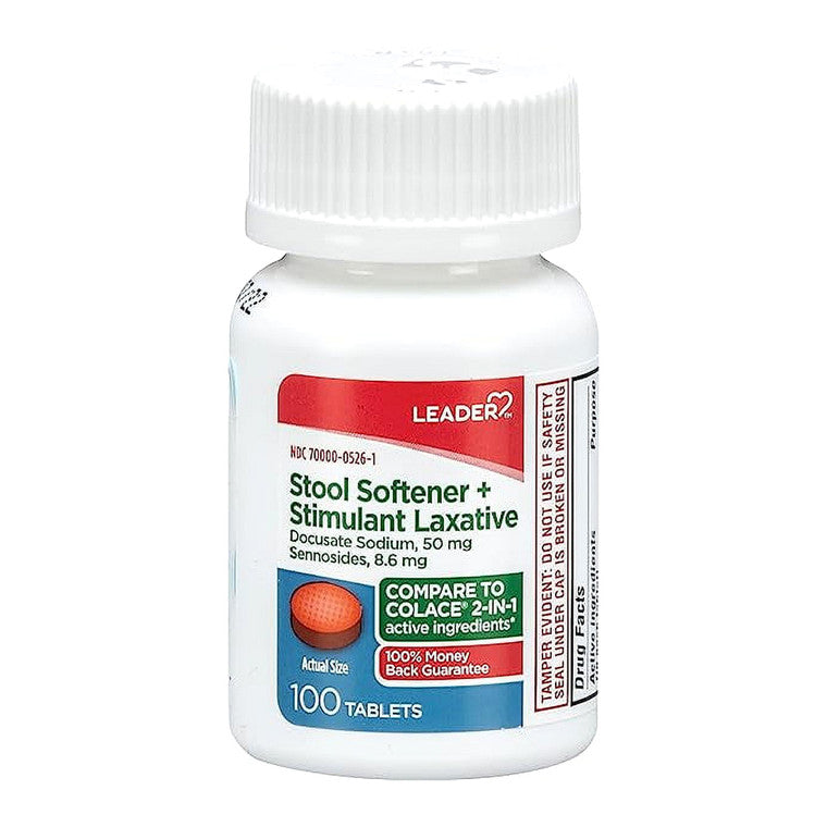 LEADER™ Stool Softener & Laxative 8.6 mg - 50 mg Tablet, 100 EA