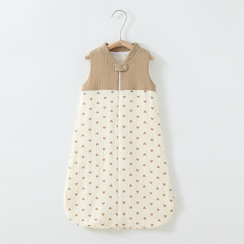 Baby Sleeping Bag Double Layer Patchwork Stand-up Collar Gauze Waistcoat Sleeping Bag