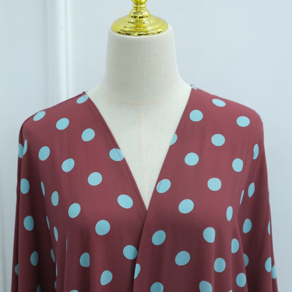 2-Piece Polka Dot Print Open Abaya Set(MOA316)