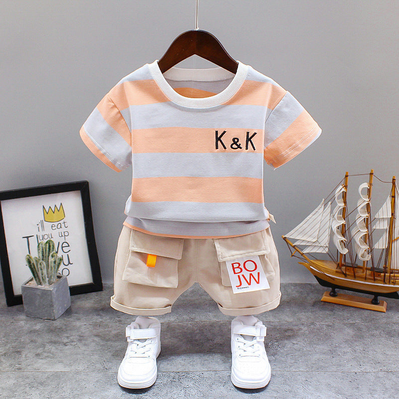 Summer Letter Lapel Short Sleeve Two-piece Suit