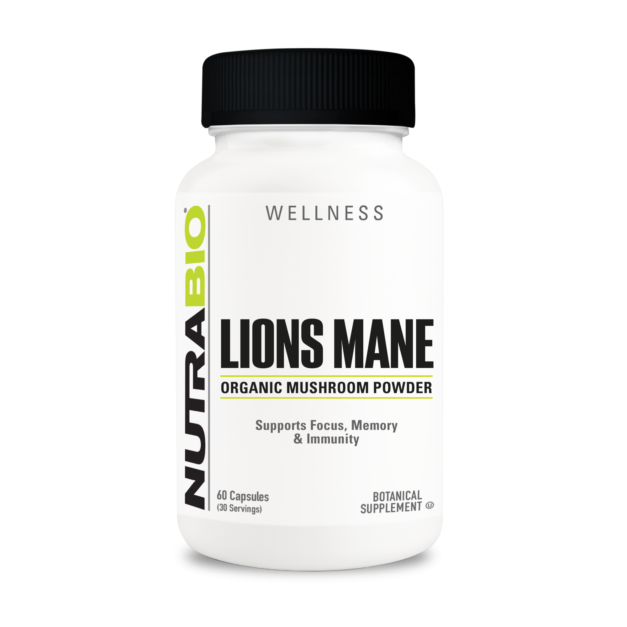 NutraBio Organic Lion's Mane 500 mg, 60 Vegetable Capsules