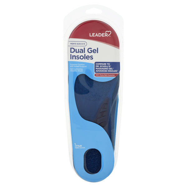 Leader Insoles, Dual Gel, Men's Size 8-13