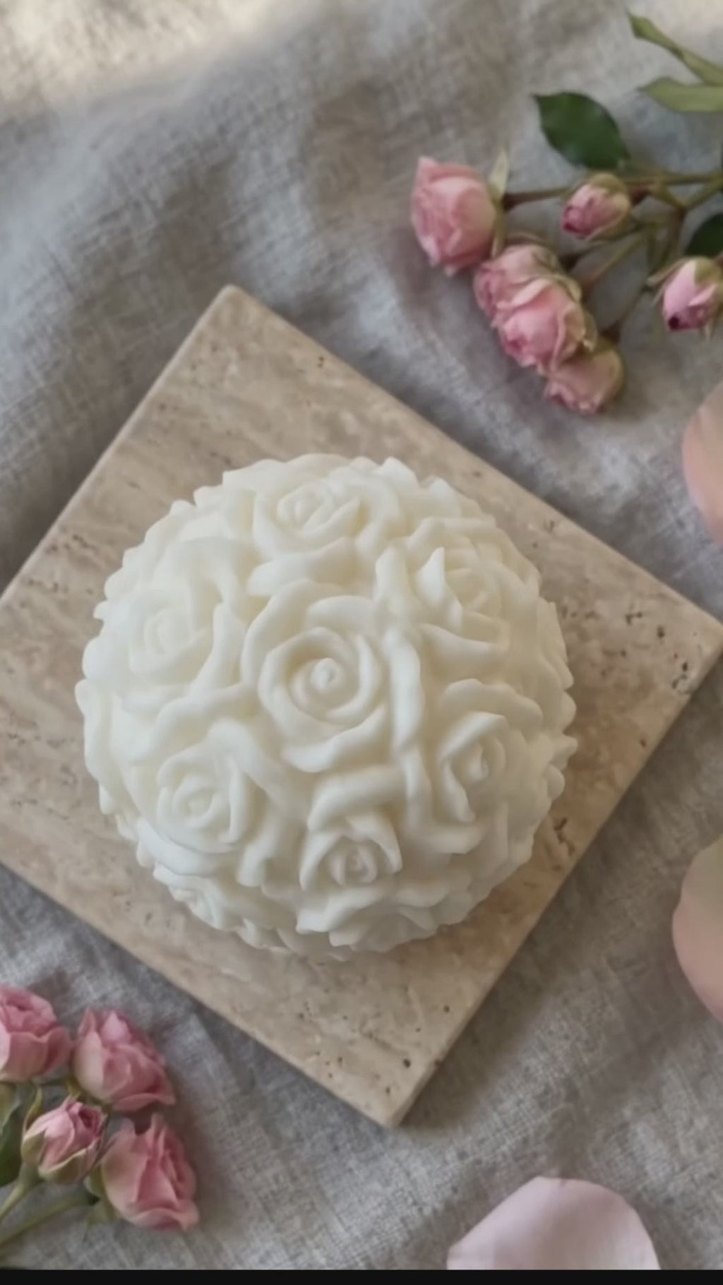 Rose Blossom Sculpture Candle – Hand-Poured Soy Wax | Ivory & Rose Pink