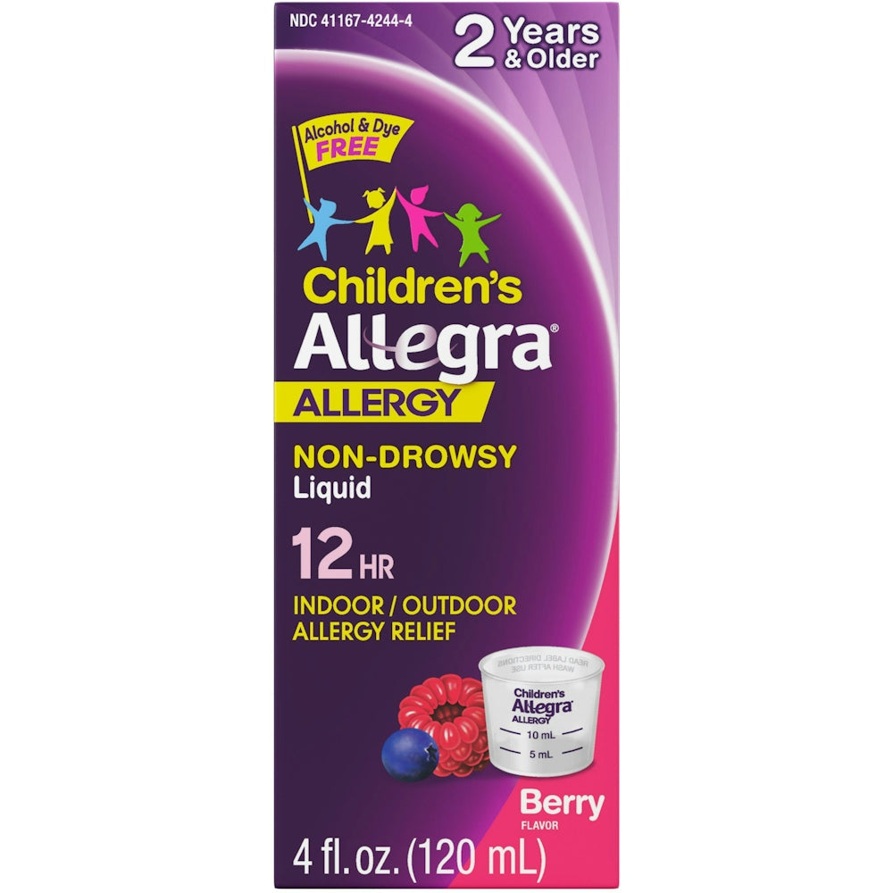 Allegra Allergy Relief, 12 Hr, Indoor/Outdoor, Children's, Berry Flavor, Liquid 4 Fl Oz