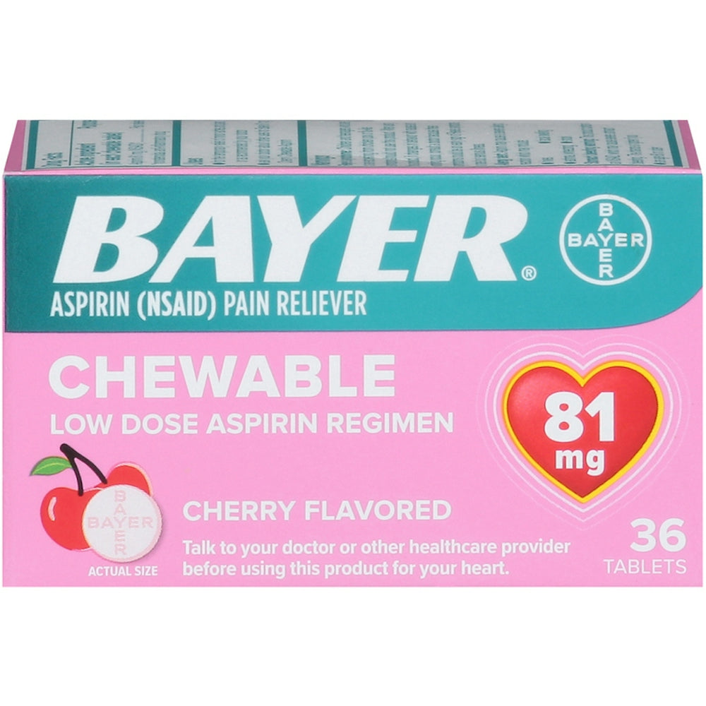 Bayer Aspirin 81mg Chewable Tablets – Cherry Flavor, 36 ct