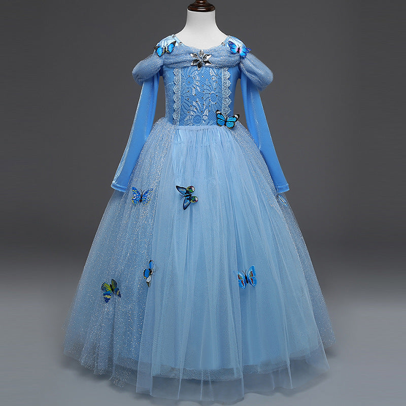 Princess Dress Inserted Beads Bright Silk Performance Dress