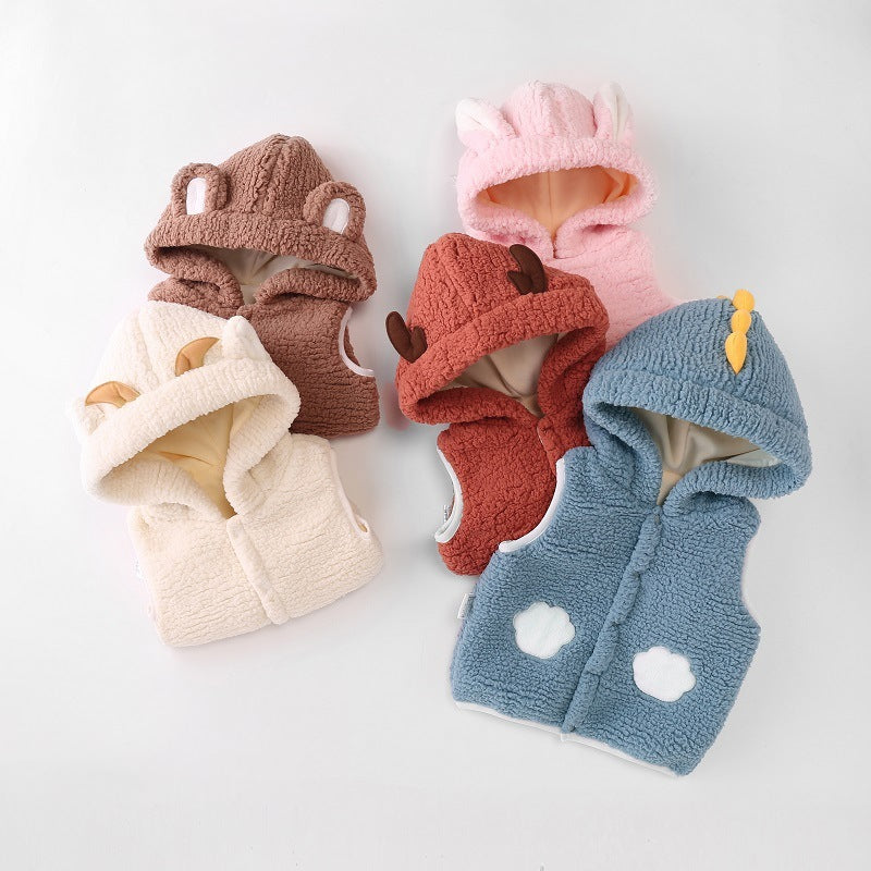 Children's Waistcoat Thickened Baby Girl Vest Waistcoat And Hooded Jacket To Keep Warm