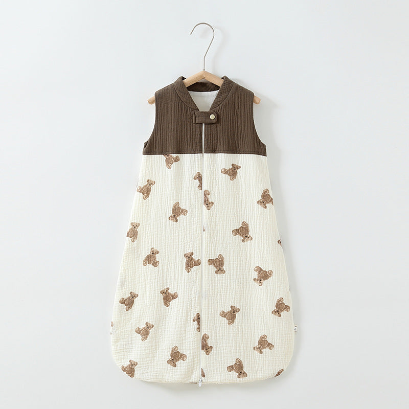 Baby Sleeping Bag Double Layer Patchwork Stand-up Collar Gauze Waistcoat Sleeping Bag