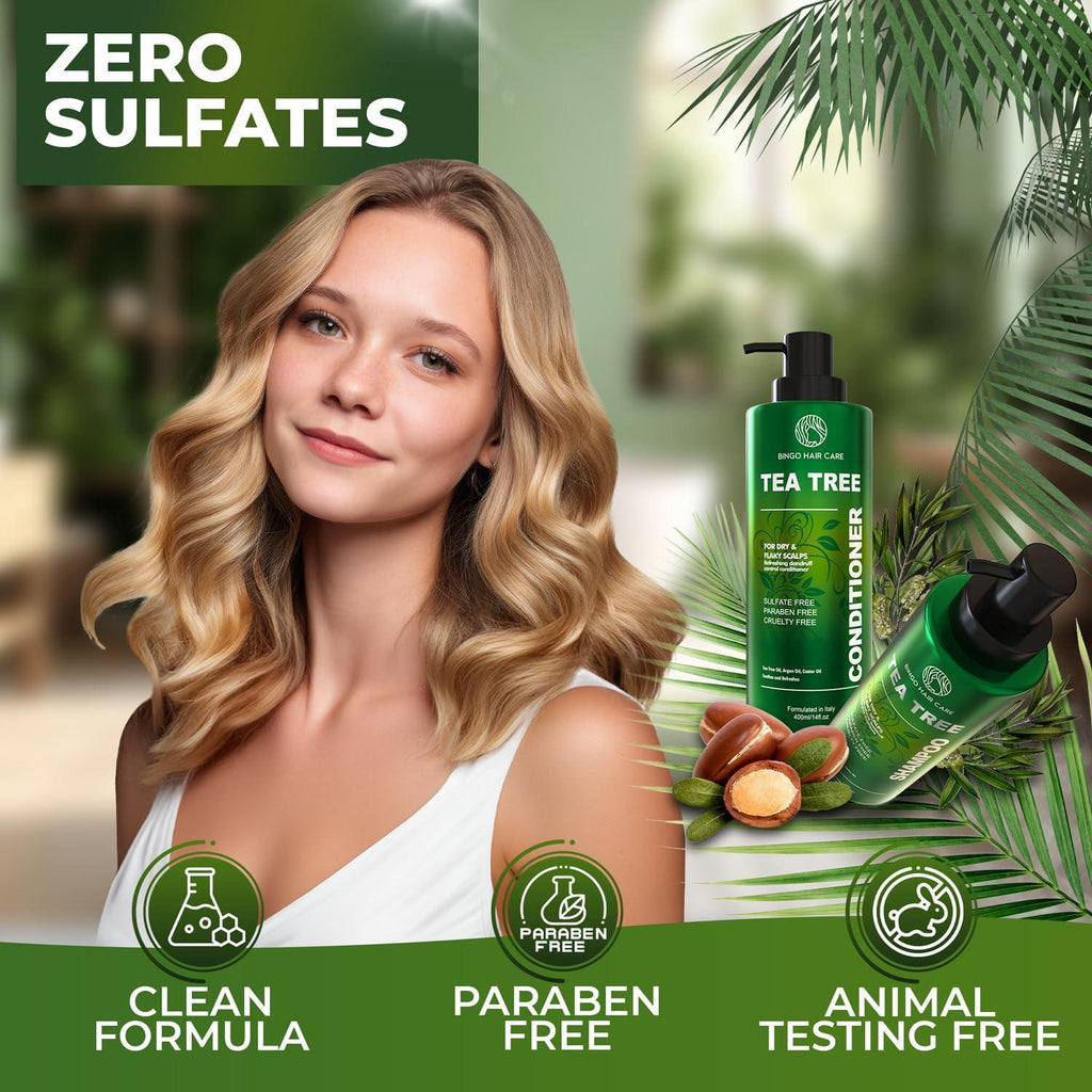 Tea Tree Shampoo and Conditioner Set Sulfate Free 14 Fl Oz Set of 2 Anti Dandruff Hair Care for Men and Women Cleansing Formula for Itchy Scalp and Oil Control