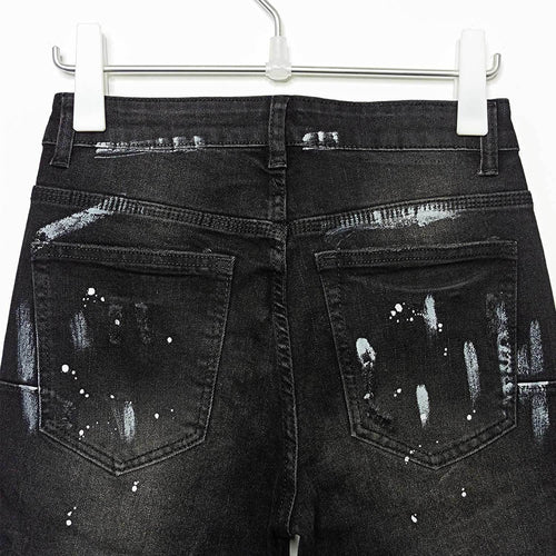 American High Street Ripped Stretch Paint Splash Straight Jeans Men