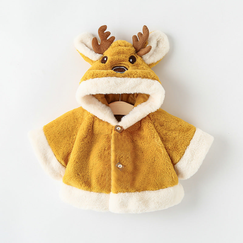 Thick Hooded Cape Coat Thermal Furry Clothes Small Antlers