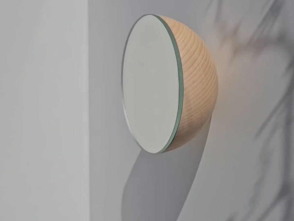 Round Beech Wood Wall Mounted Mirror Coat Hook