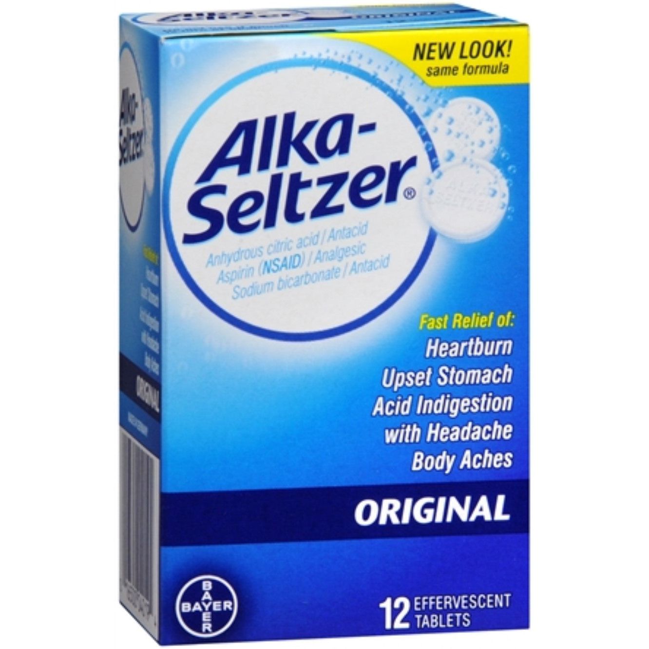 Alka-Seltzer Heartburn + Pain Relief, Effervescent Tablets, Original Flavor, 12 Count