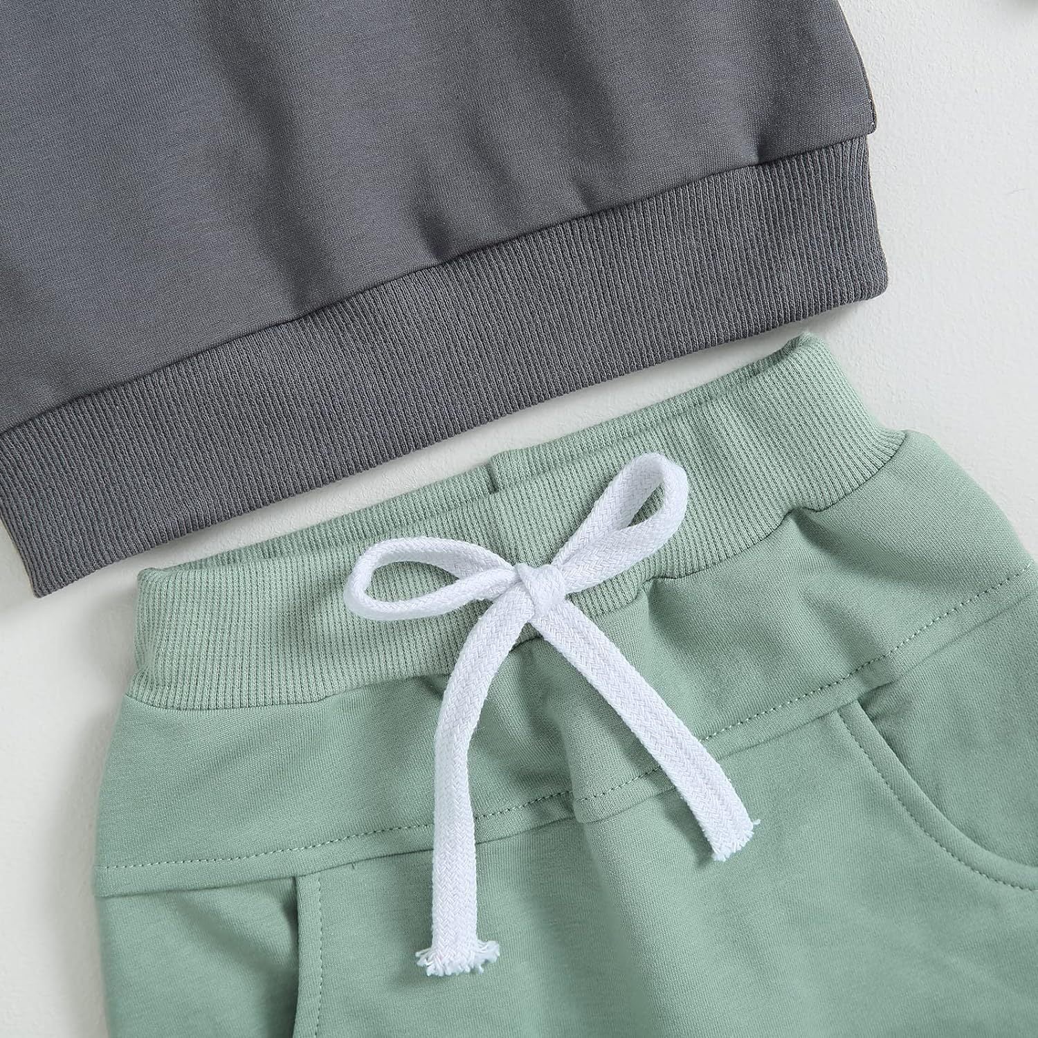 Color Contrast Patchwork Pocket Hooded Sweater Children Fashion Casual Set