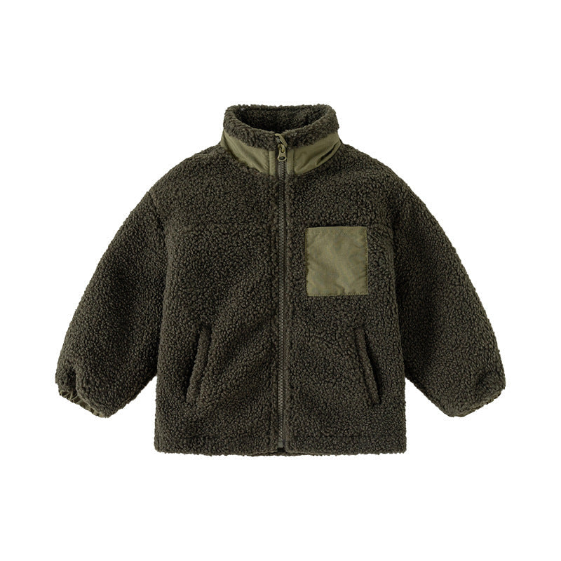 Thickened Coat Baby Fleece Stand Collar Stitching Top