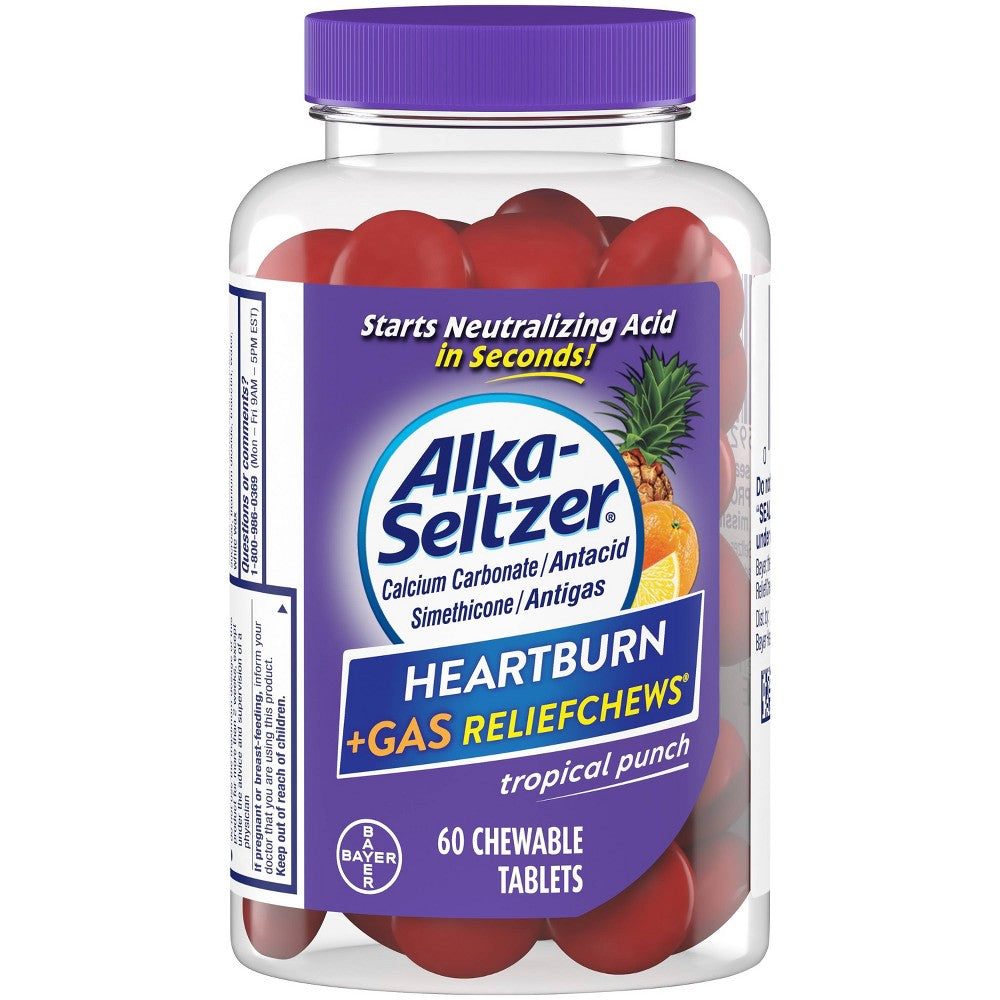 Alka-Seltzer® Heartburn + Gas Reliefchews® 750 mg - 80 mg Tropical Punch Chewable Tablet, 60 EA