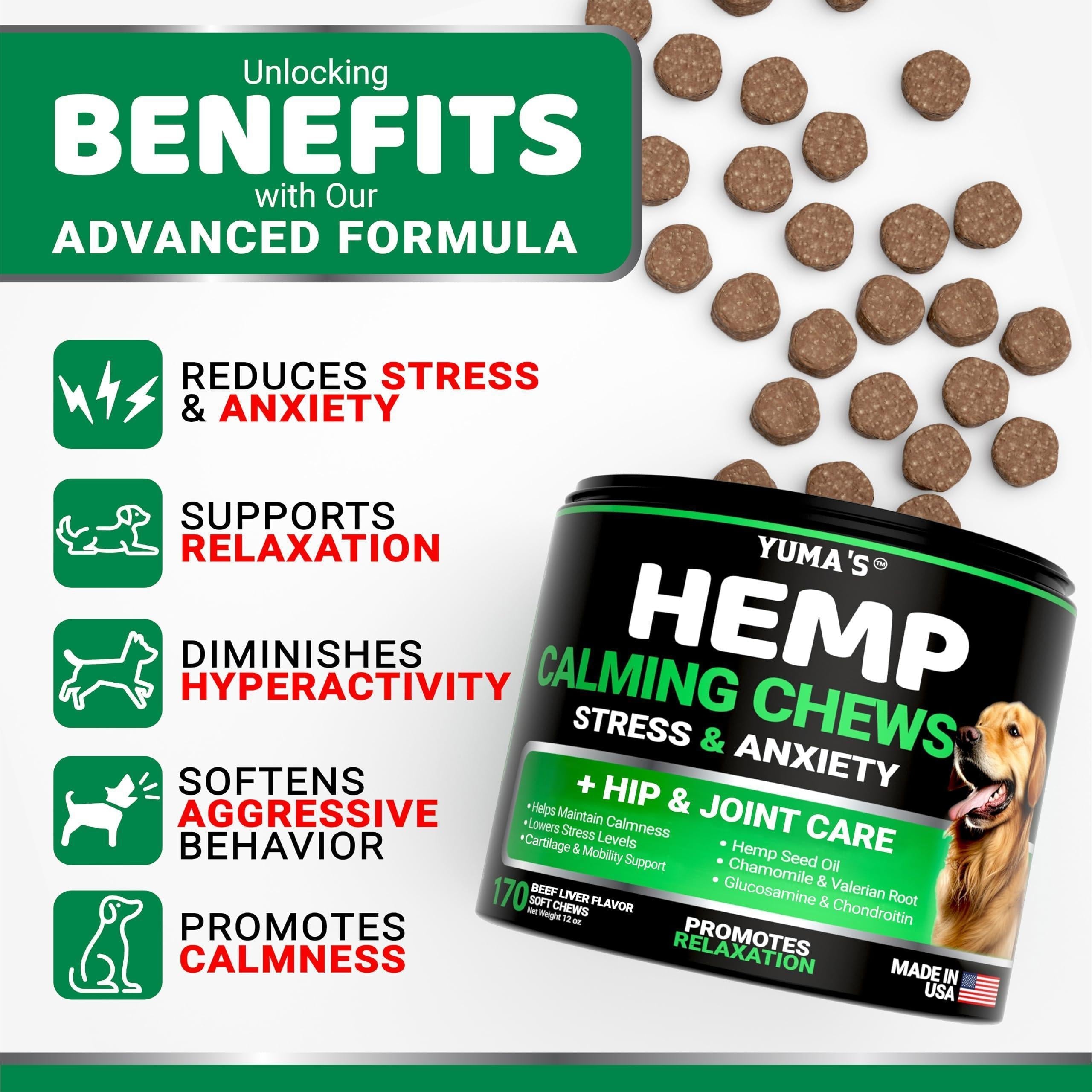 Hemp Calming Chews for Dogs 170 Count Anxiety Relief Beef Flavor