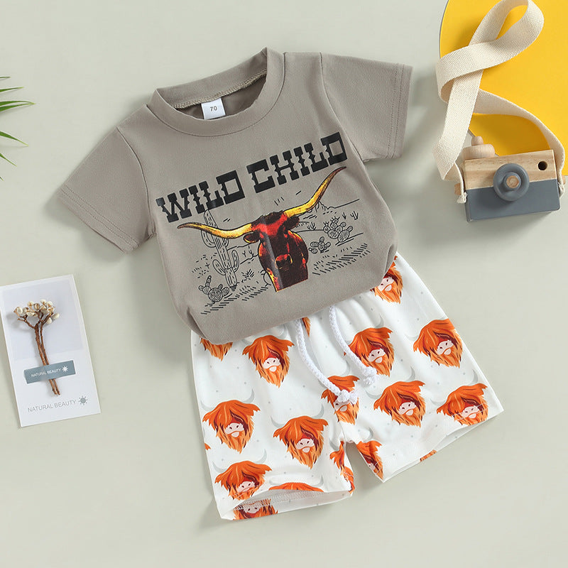 Boy's Short-sleeved T-shirt Bell-bottom Pants Suit
