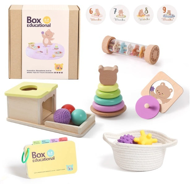 Educational Wooden Montessori Rattle With Black And White Cards And Ball Chime Toy - Gift Set