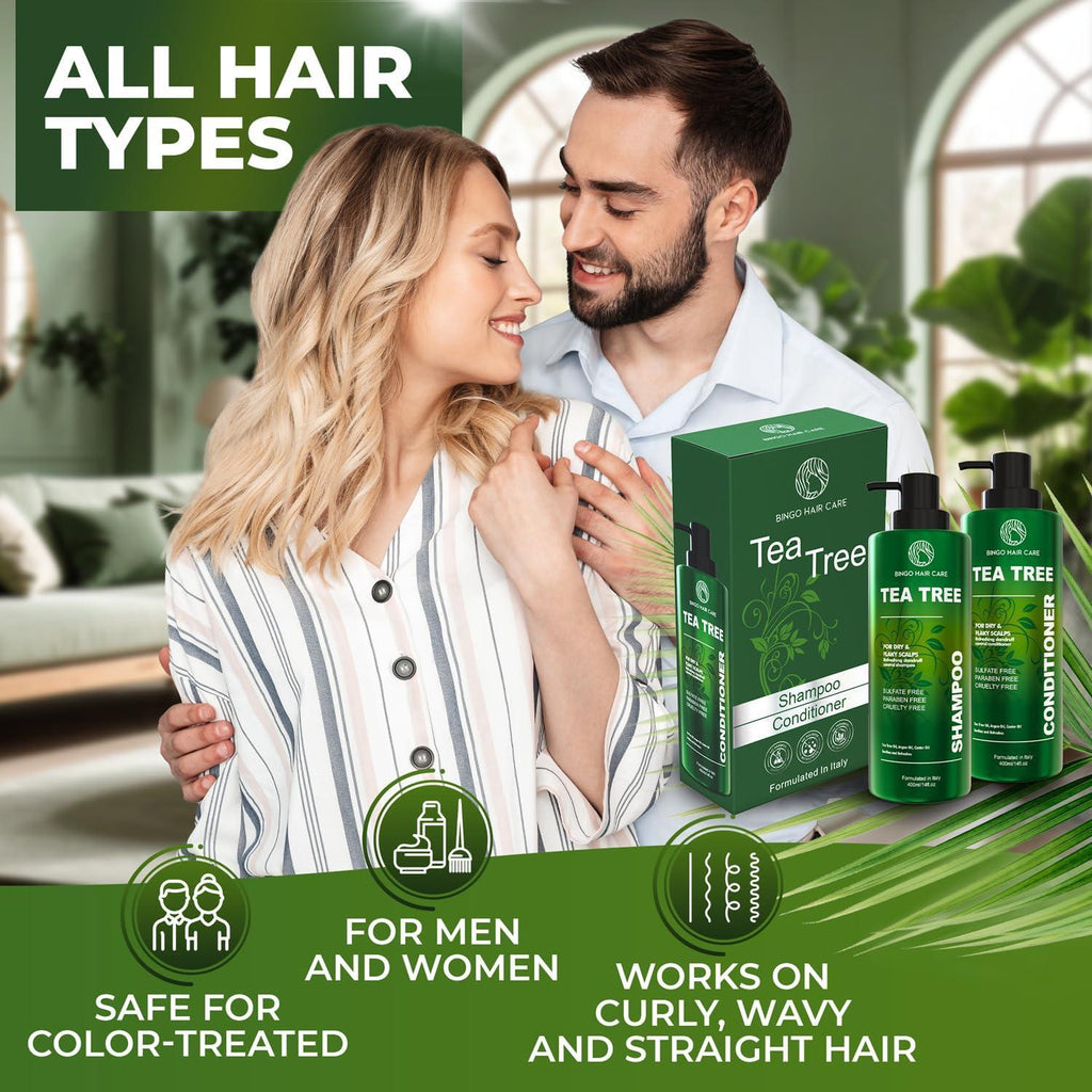Tea Tree Shampoo and Conditioner Set Sulfate Free 14 Fl Oz Set of 2 Anti Dandruff Hair Care for Men and Women Cleansing Formula for Itchy Scalp and Oil Control