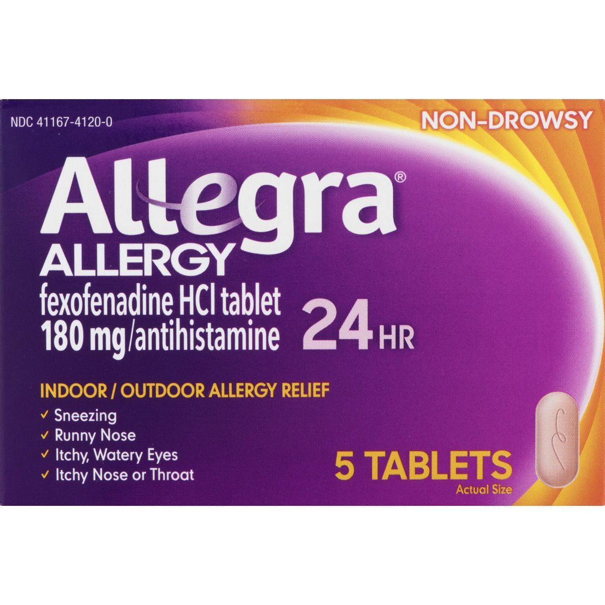 Allegra Adult Non-Drowsy Allergy Relief, 24 Hour (180mg), 5 Tablets