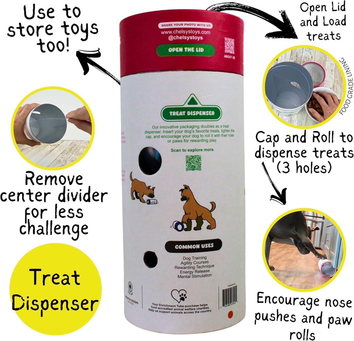 3-in-1 Enrichment Tube for Dogs Tug Treat Dispenser & Snuffle Ball Orange