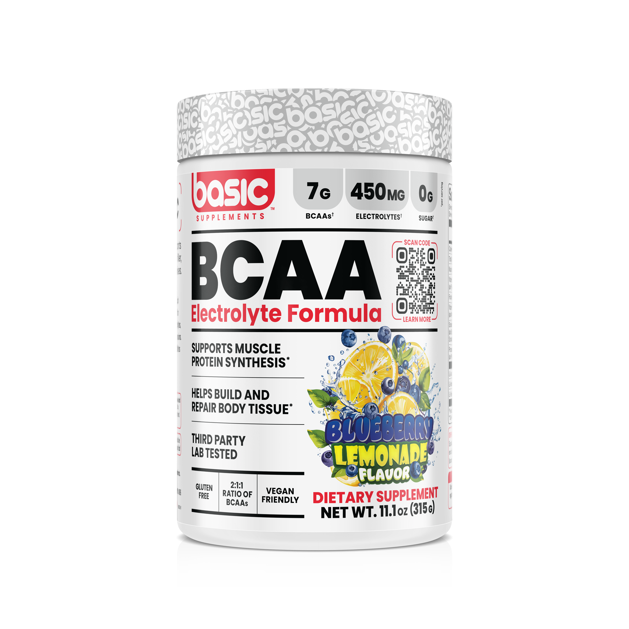 Basic Supplements BCAA Electrolyte Formula, Blueberry Lemonade, 30 Servings