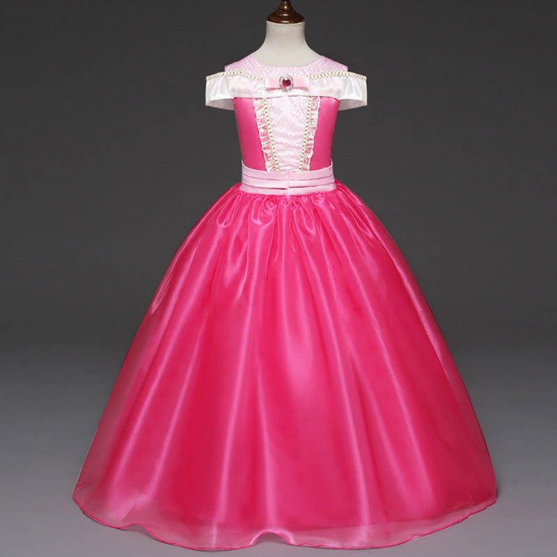 Princess Dress Inserted Beads Bright Silk Performance Dress