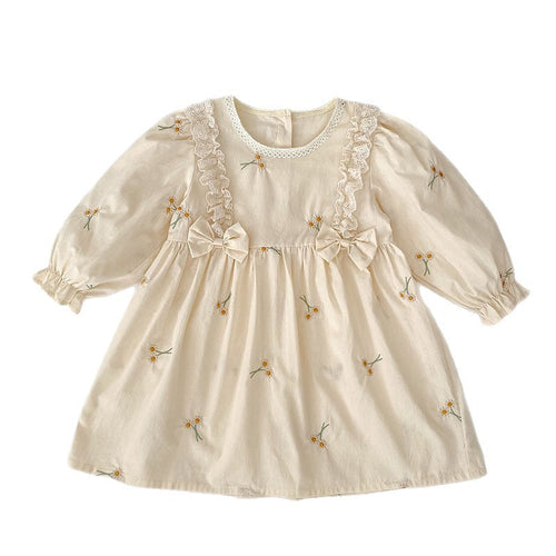 Baby Bodysuit With Long Sleeves Bow And Embroidery