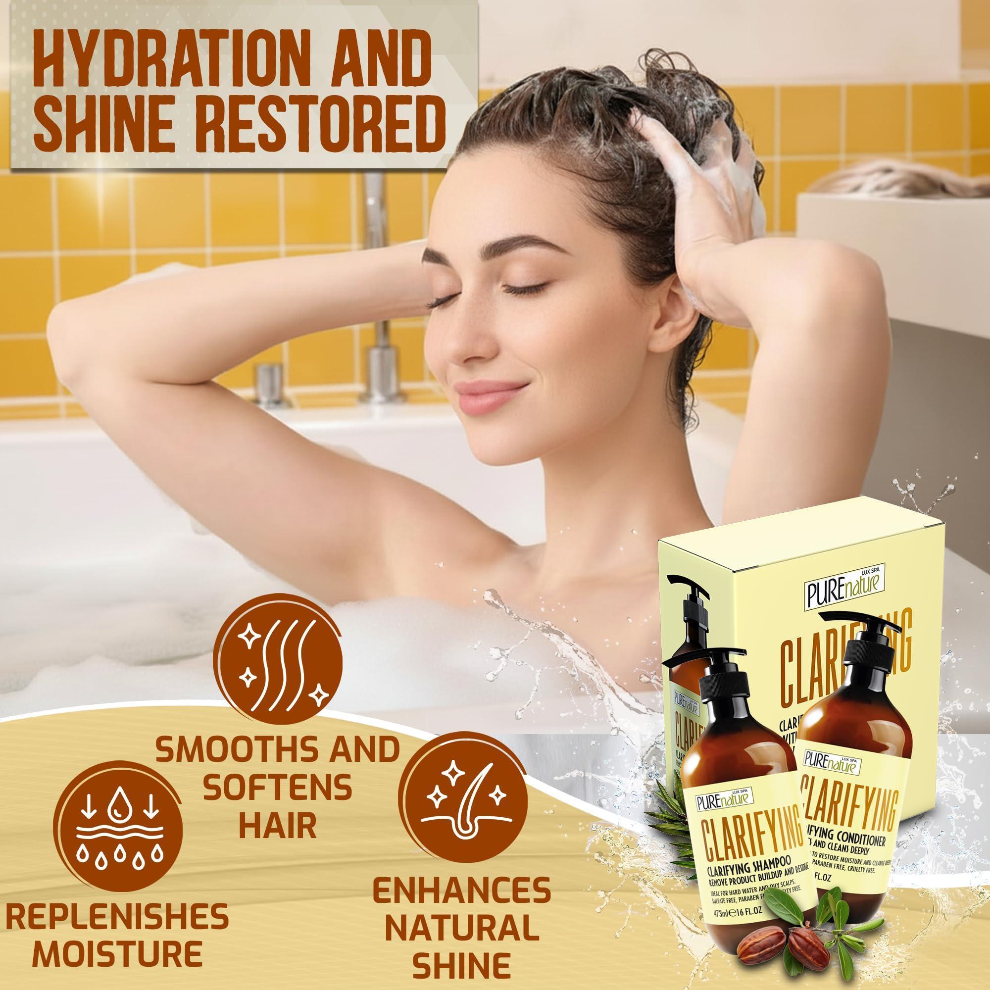 Clarifying Shampoo and Conditioner Set 16 Fl Oz Set of 2 Sulfate Free Hair Care Products for Women and Men Deep Cleansing for Oily Scalp Ideal for Swimmers