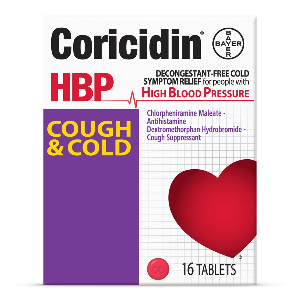 Coricidin® HBP 30 mg - 4 mg Cough & Cold Tablet, 16 EA