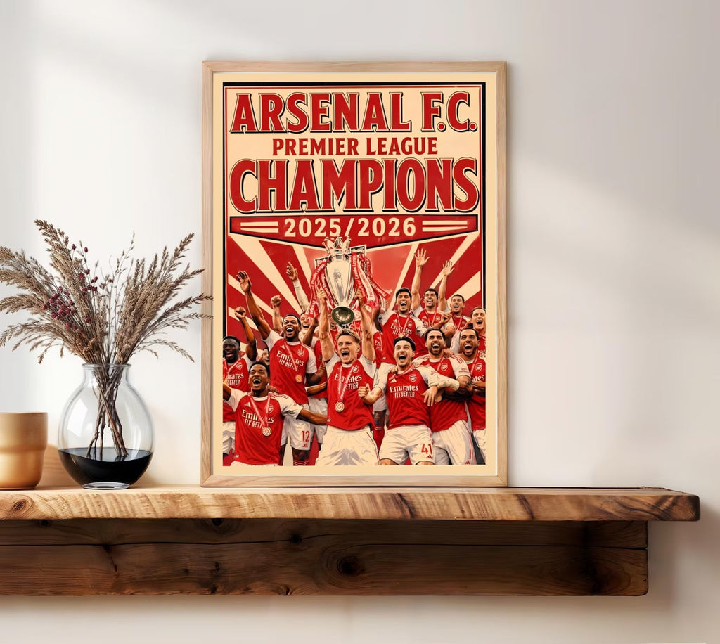 Arsenal FC Premier League Champions 2025/2026 Poster | Retro Victory Art