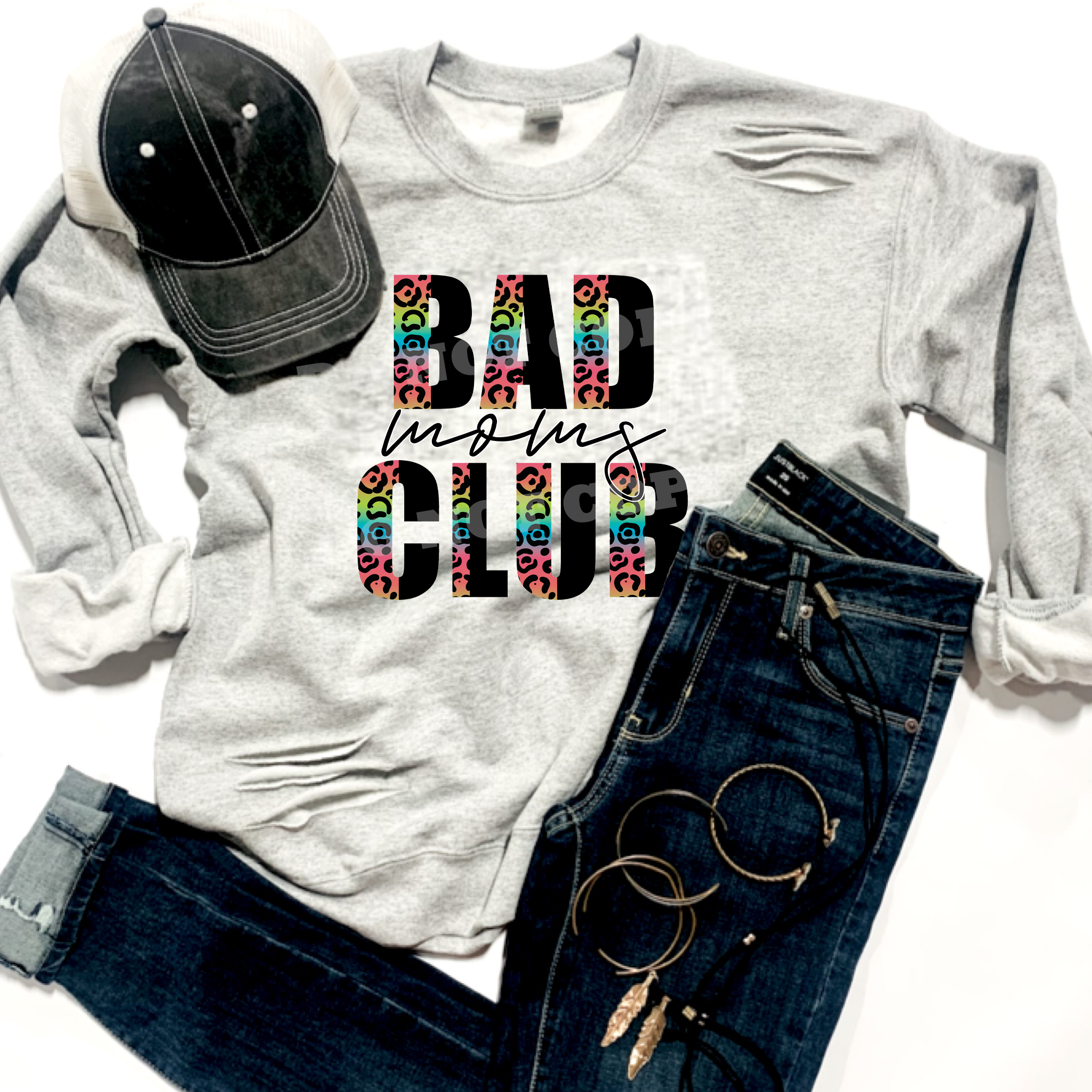 Bad Moms Club w/ 2 Tone Rainbow Leopard Print - 14 Style Options