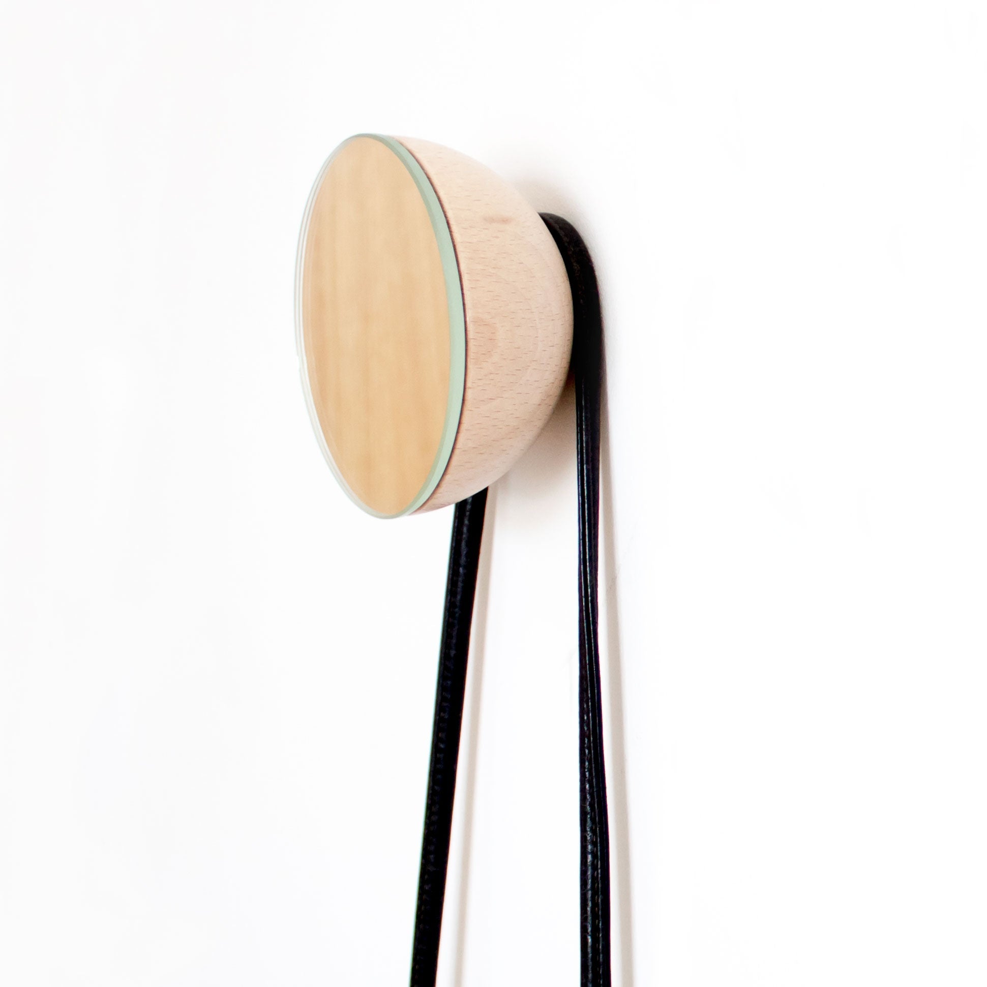 Round Beech Wood Wall Mounted Mirror Coat Hook