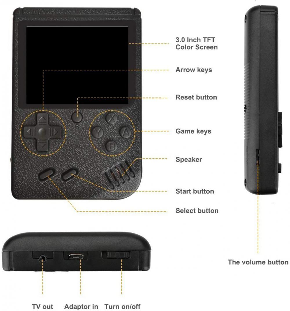 400-In-1 Handheld Game Console with 2 Player Controller & TV Connection