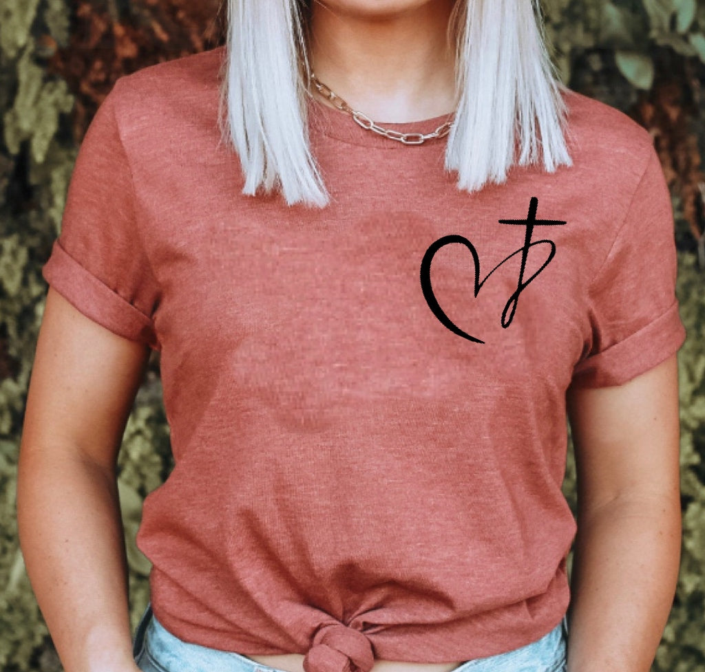 SMALL Heart Cross - Black Ink