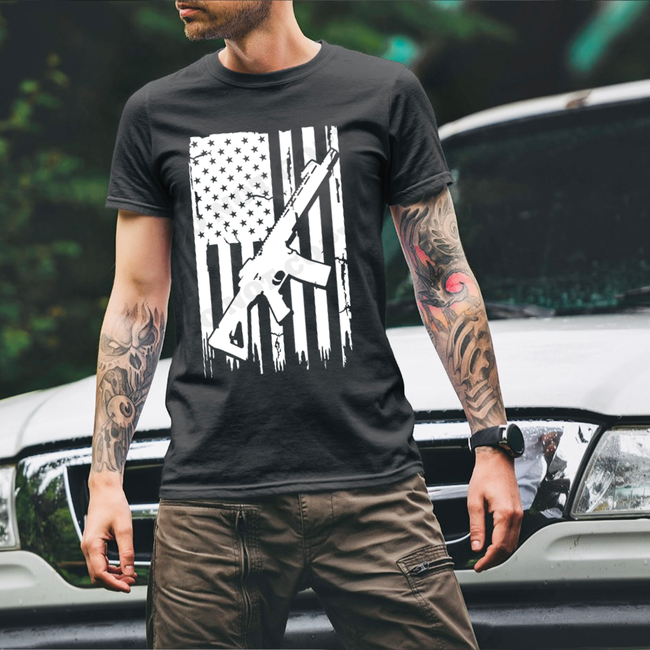 Distressed American Flag w/ Firearm - 10 Style Options