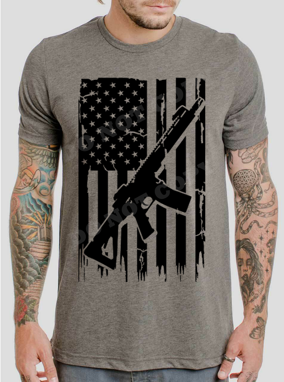 Distressed American Flag w/ Firearm - 10 Style Options