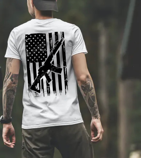Distressed American Flag w/ Firearm - 10 Style Options