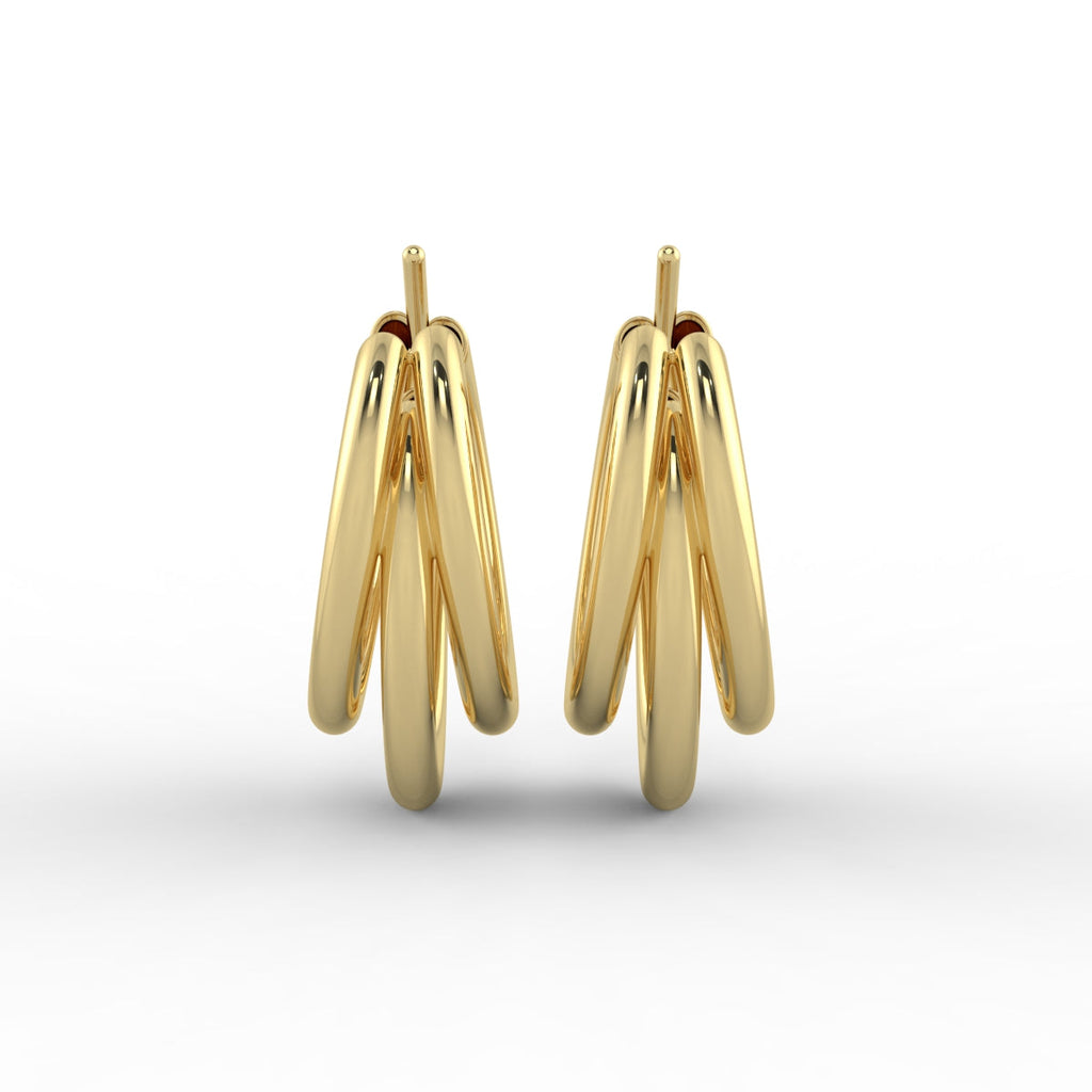 Triple Chunky Hoop Gold Plated Earrings with Gift Pouch