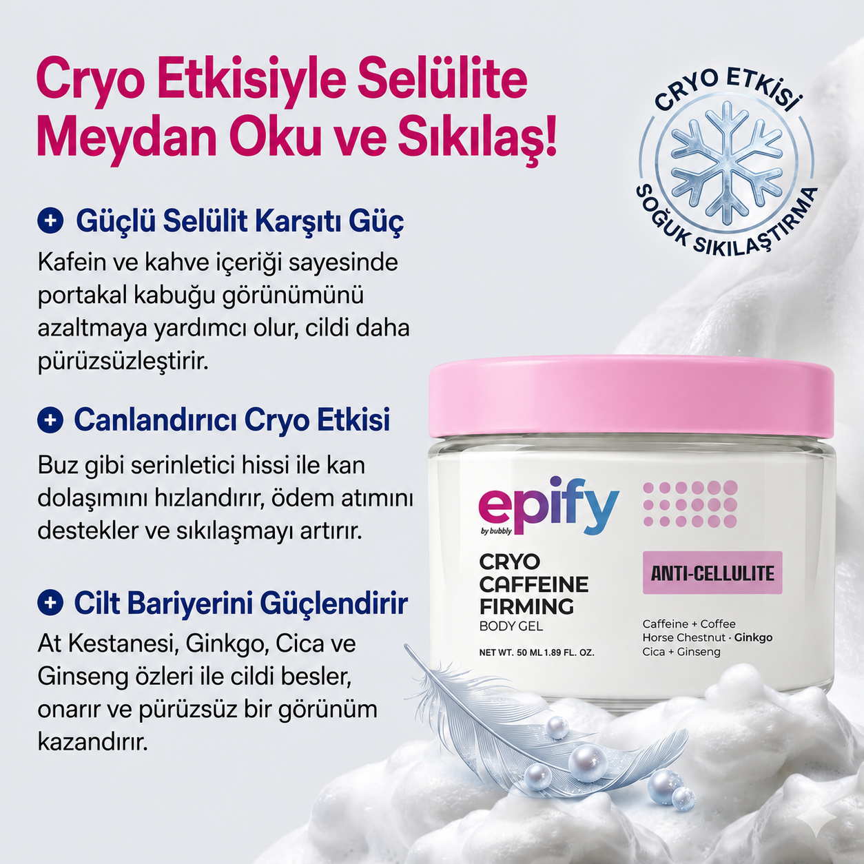 Epify Cryo-Effect Anti-Cellulite Firming Gel Cream with Caffeine &amp; Coffee Extract, 1.7 Fl Oz
