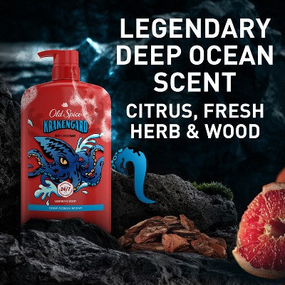 Old Spice Krakenguard Body+Face Wash  Deep Ocean Scent 33.4 fl - New