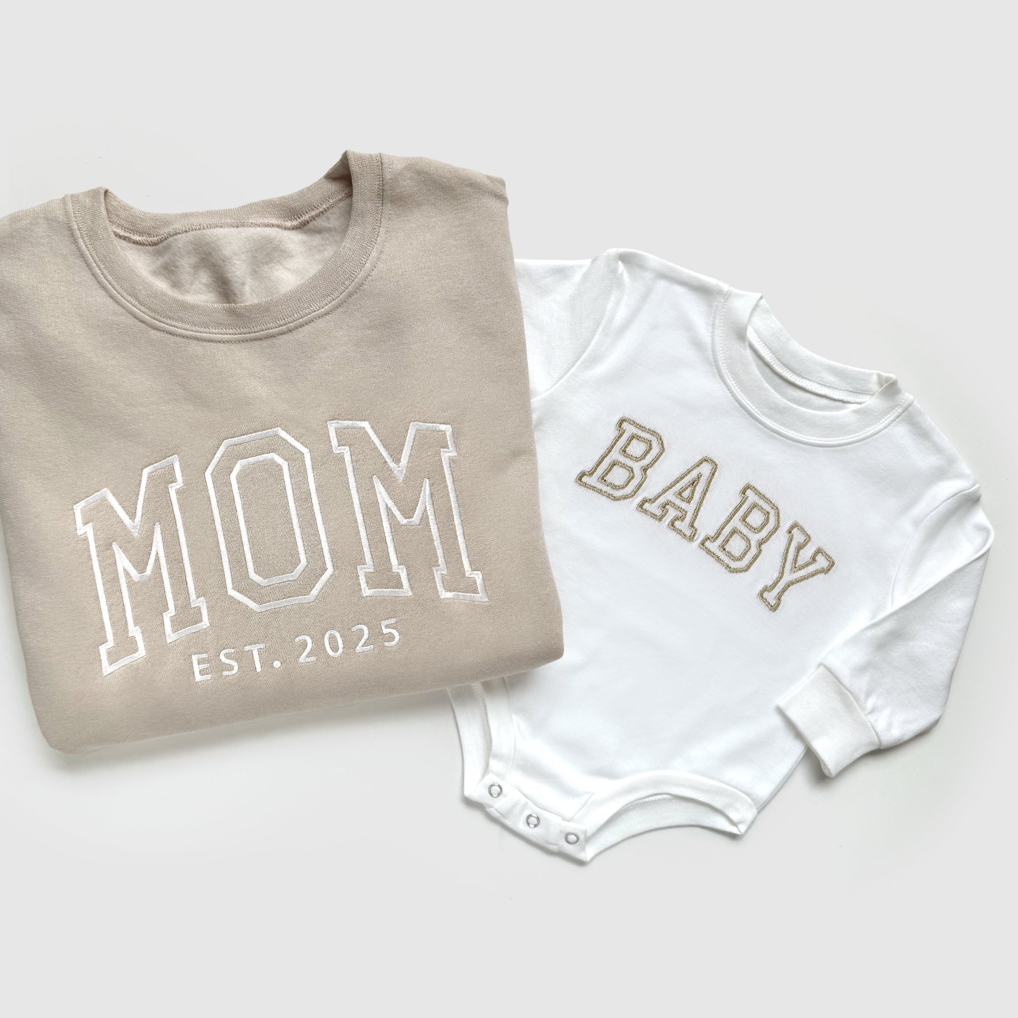 Neutral Custom Embroidered Matching Family Outfits for Mom, Dad and Baby