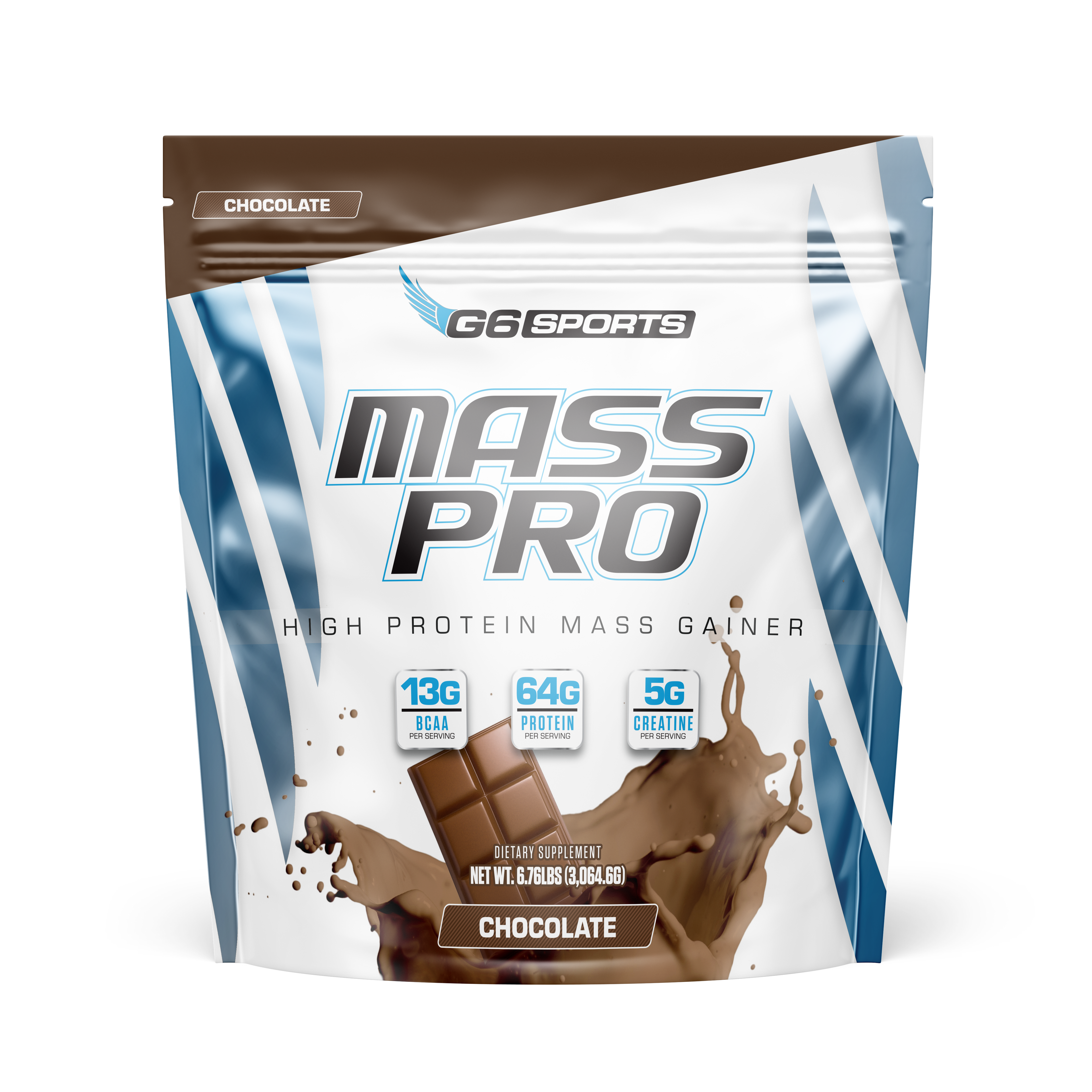 G6 Sports Mass Pro High Protein Mass Gainer, Chocolate, 6.76 lb (14 Servings)
